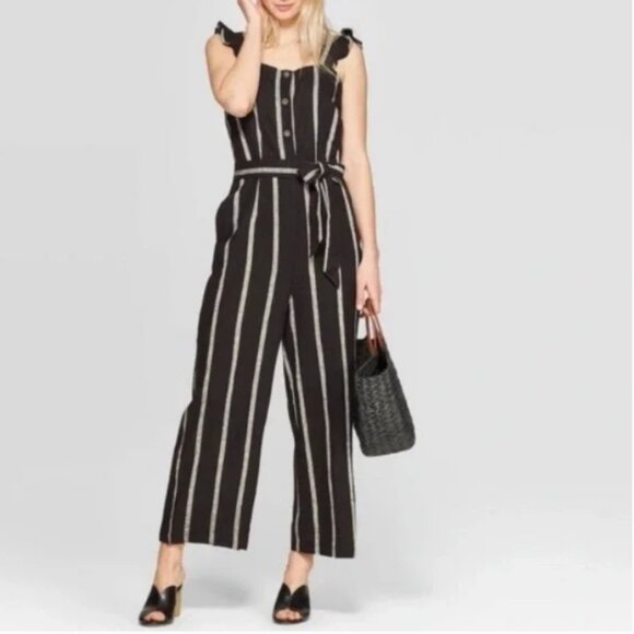 Who What Wear Women's Black Gray Linen Blend Sleeveless Romper Jumpsuit - Picture 1 of 10